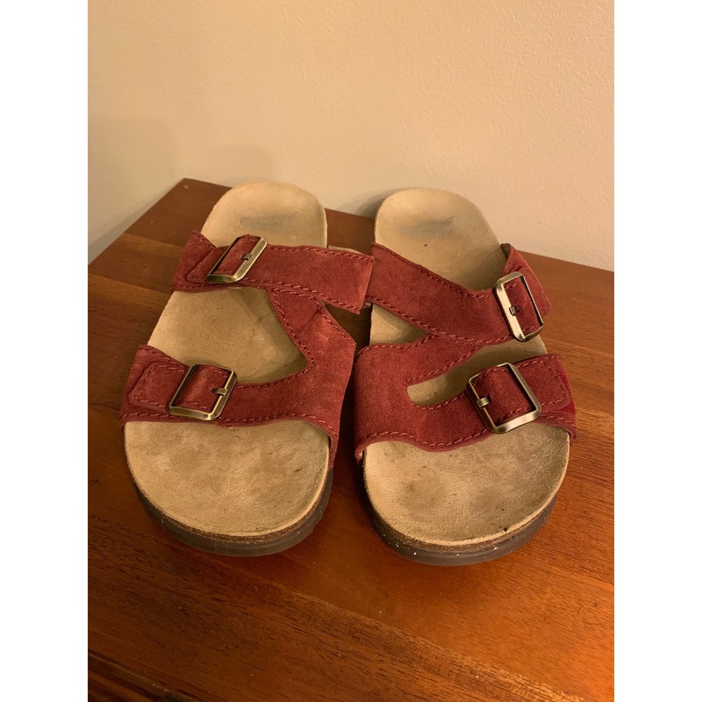Womens Burgundy Dayna Suede double Buckle Cork Footbed Sandal‎ cinnabar Size 39